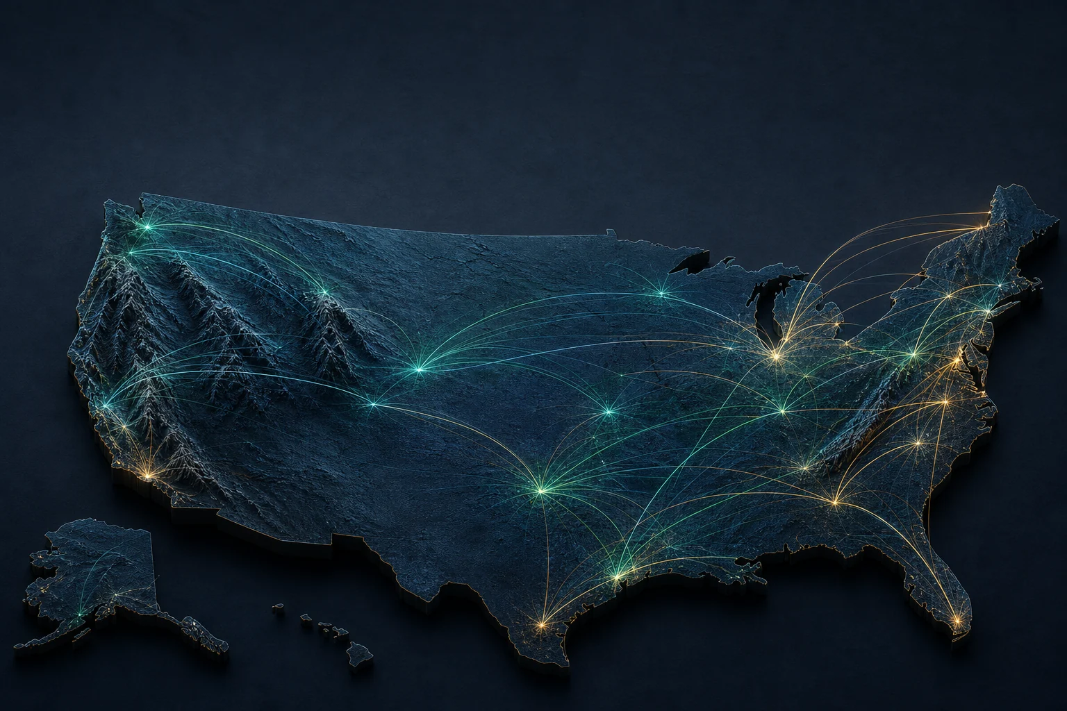Editorial United States map with migration paths